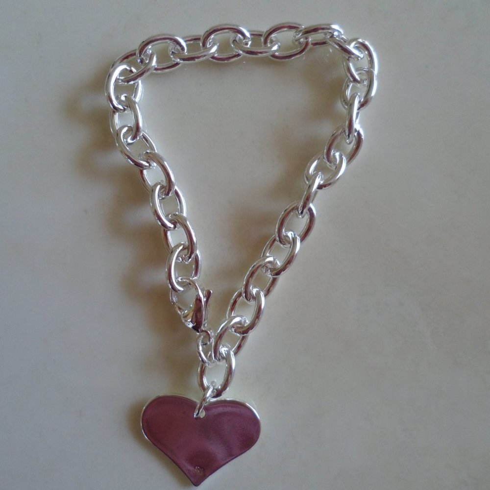 925 Silver Heart Chain Link Bracelet - Picture 7 of 10